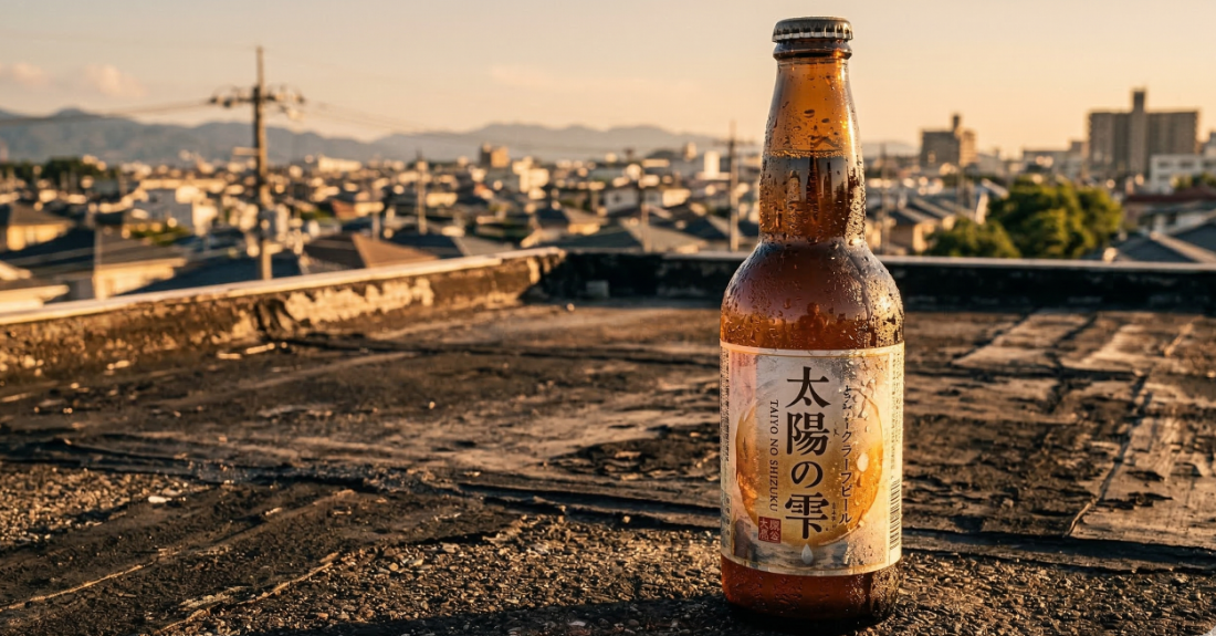 屋上で冷たいビールを飲む手元と安らぎの情景