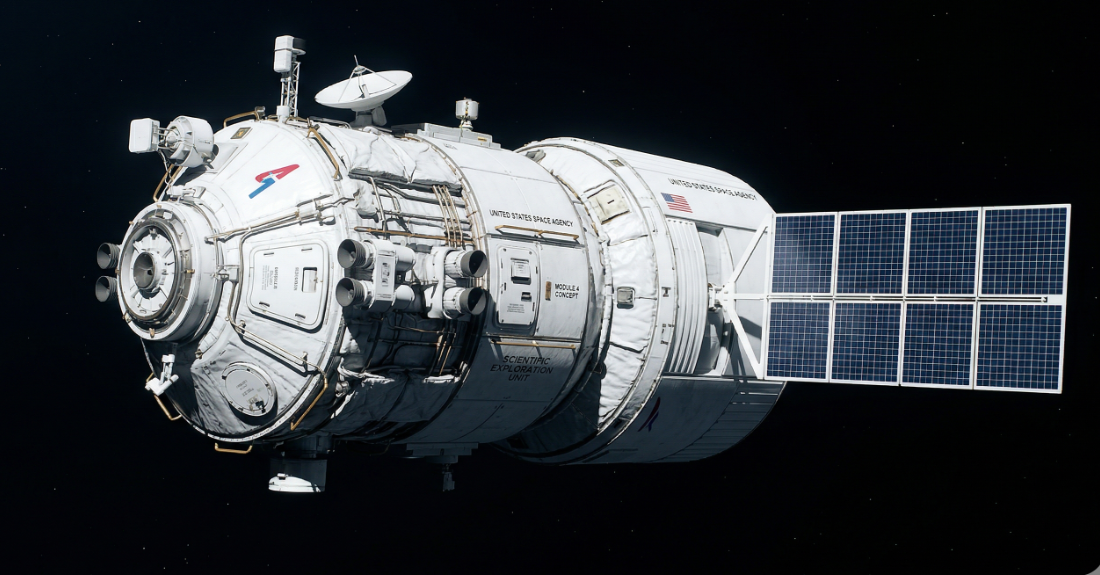 精緻に作られた宇宙船の模型や宇宙空間の静寂を思わせる冷たく美しい風景